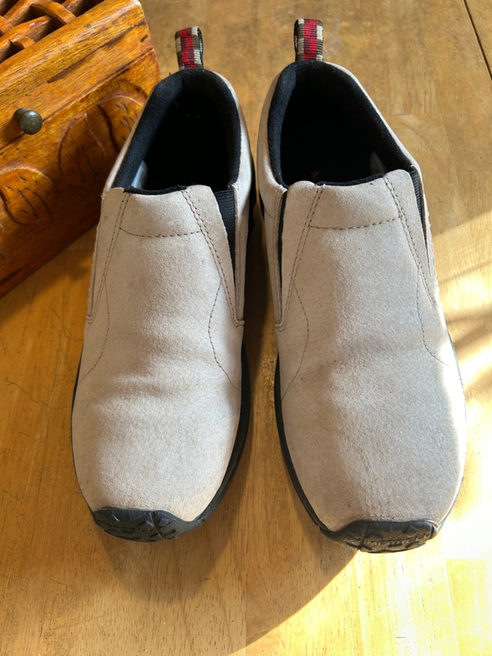 MERRIL Taupe Jungle Moc Suede Slip-On Shoes | Size 10